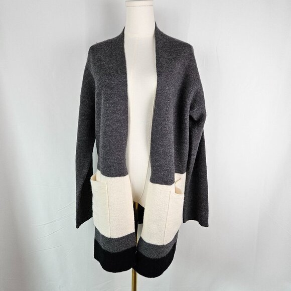 Eileen Fisher XS Open Front Cardigan Sweater Long Grey Ivory Old Money - Picture 3 of 11